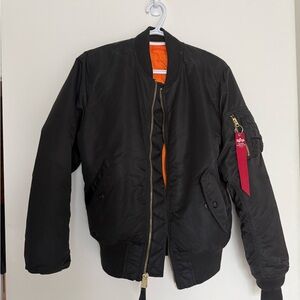 Alpha Industries Black Bomber Jacket with Orange Lining - REVERSIBLE